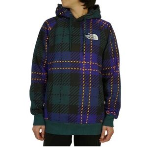 The North Face unisex Blue Green Plaid Fleece Hoodie Medium Pullover